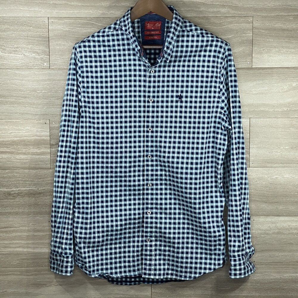 Thomas Cook Shirt Blue White Mens XL Checkered Western Long Sleeve Button Up EUC
